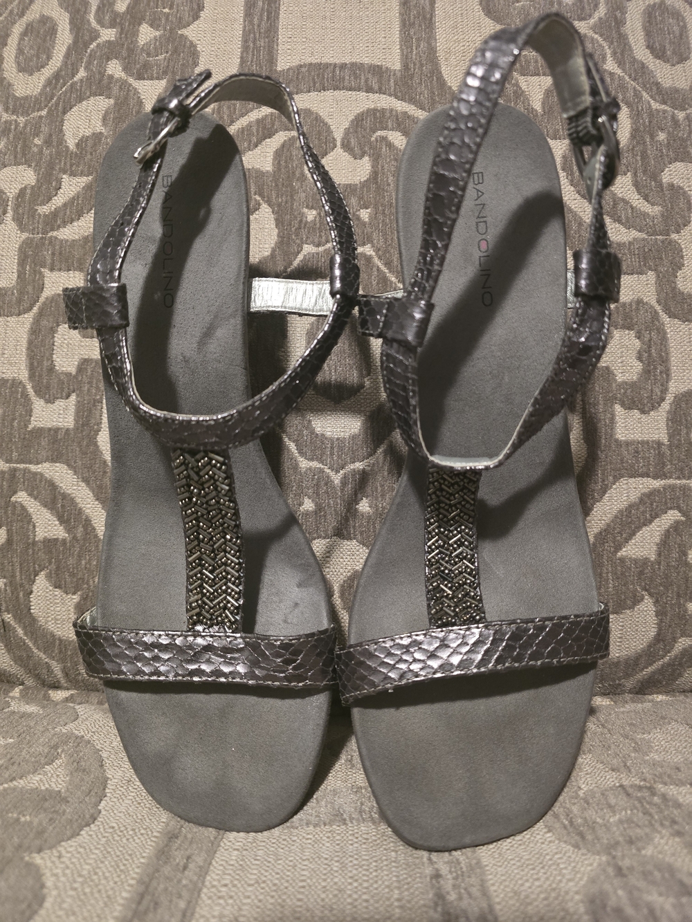 Bandolino Women's Metallic Gray T-Strap Sandals
